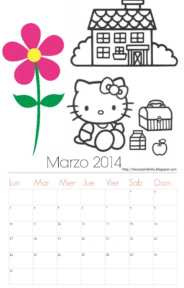 Calendario Marzo 2014 Hello Kitty : Locos por Hello Kitty