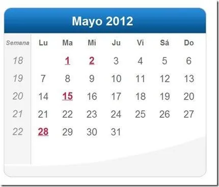 Calendario Mayo 2012