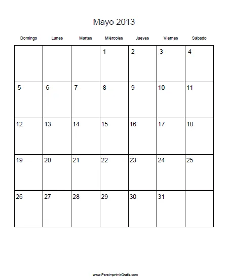 Calendario Mayo 2013 - Para Imprimir Gratis - ParaImprimirGratis.com Calendario Mayo 2013 - Para Imprimir Gratis - ParaImprimirGratis.com