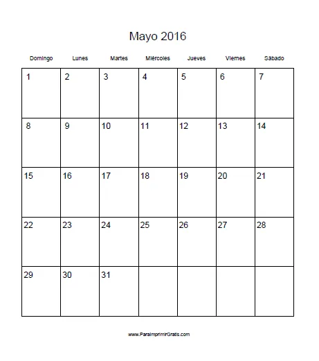 Calendario Mayo 2016 - Para Imprimir Gratis - ParaImprimirGratis.com