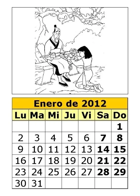 Calendario de Mulan para colorear de 2012 (1ª parte) : Calendarios ...