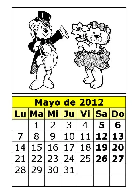 Calendario de ositos para colorear de 2012 (2ª parte) : Calendarios ...