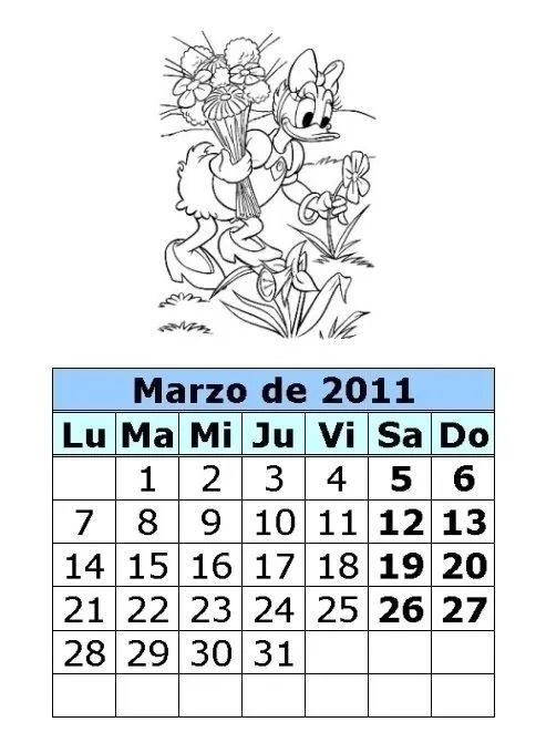 Calendario del Pato Donald para colorear de 2011 (1ª parte ...