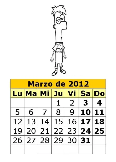 Calendario de Phineas y Fherb para colorear de 2012 (1ª parte ...