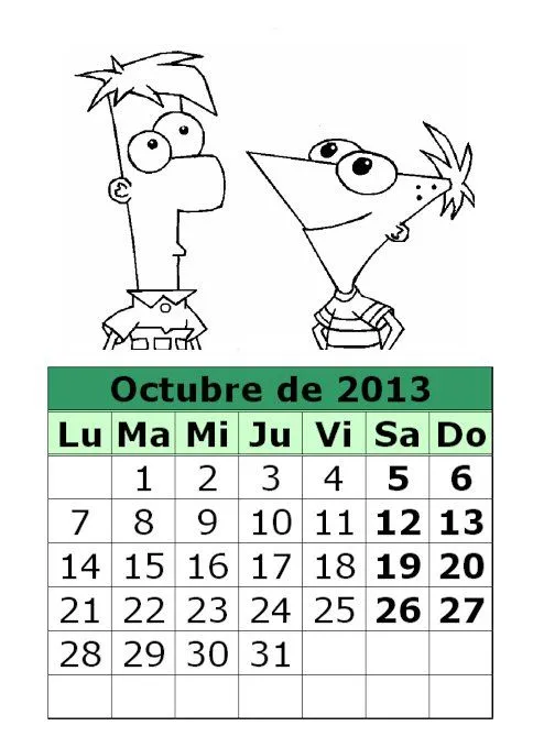 Calendario de Phineas y Fherb para colorear de 2013 (4ª parte ...