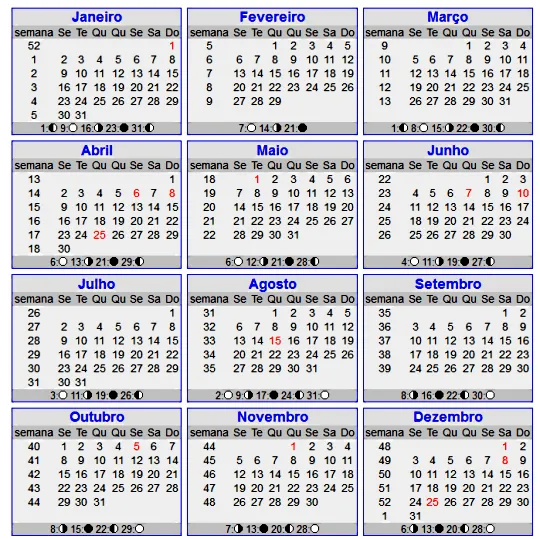 Calendário por semanas 2012 - Imagui