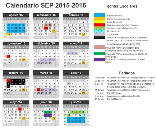 Calendario SEP 2016 México ~ Feriados y Asuetos 2015