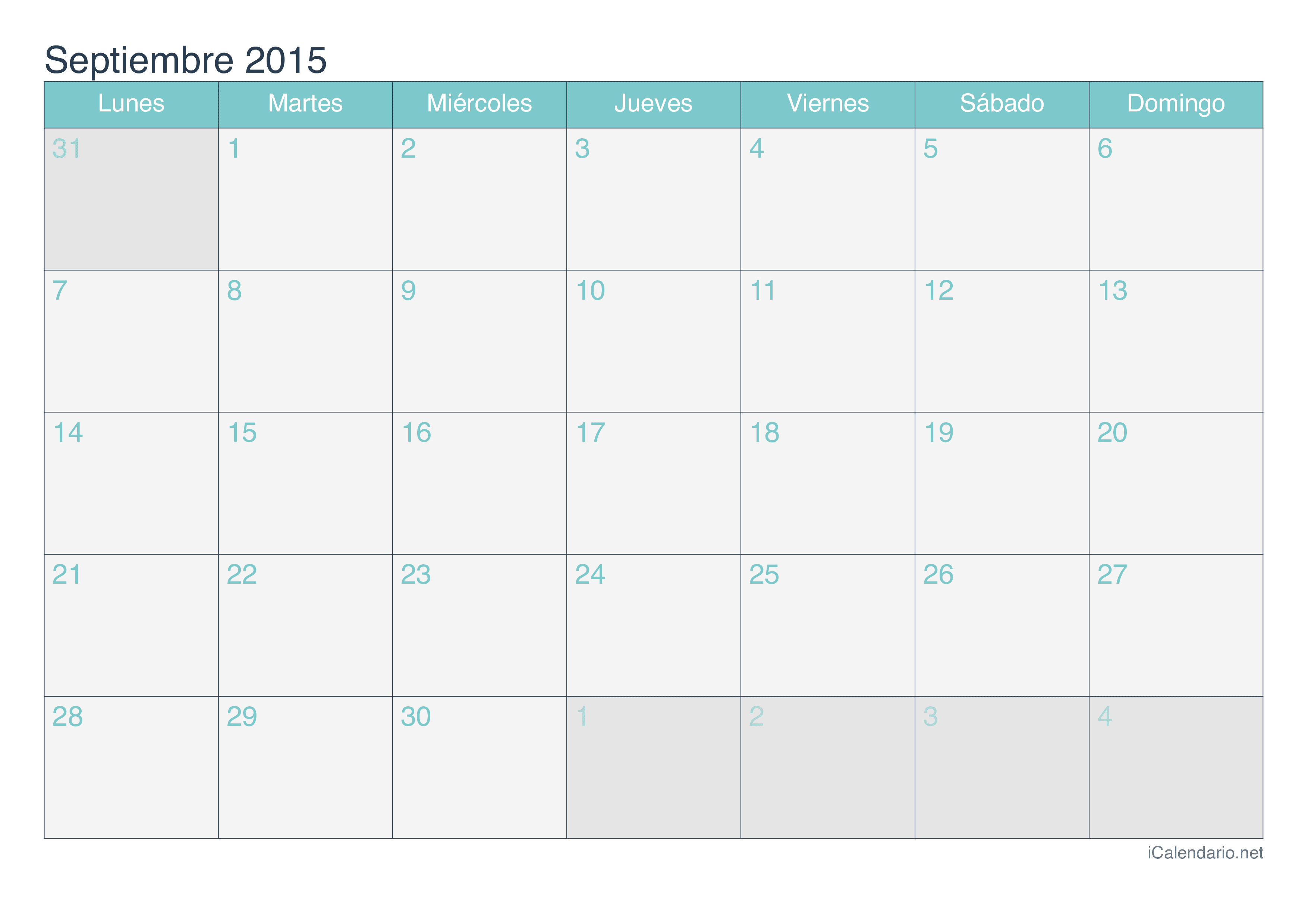 Calendario septiembre 2015 para imprimir - iCalendario. Calendario septiembre 2015 para imprimir - iCalendario.