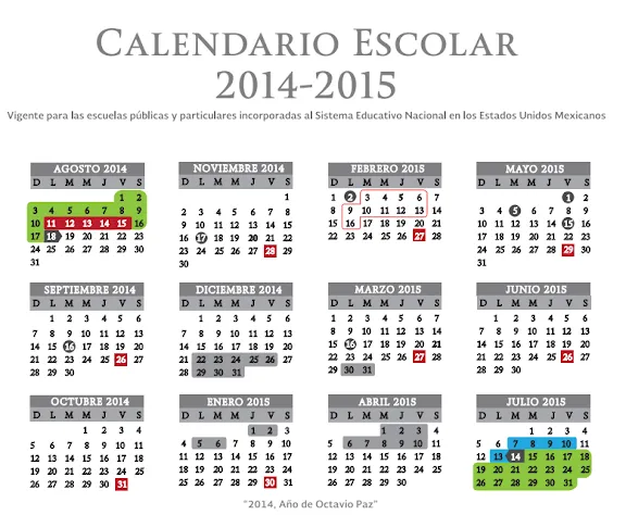 Calendario SEP Ciclo escolar 2014-