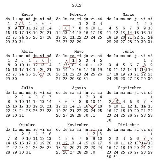 Calendario del año 2012 de Mexico - Imagui