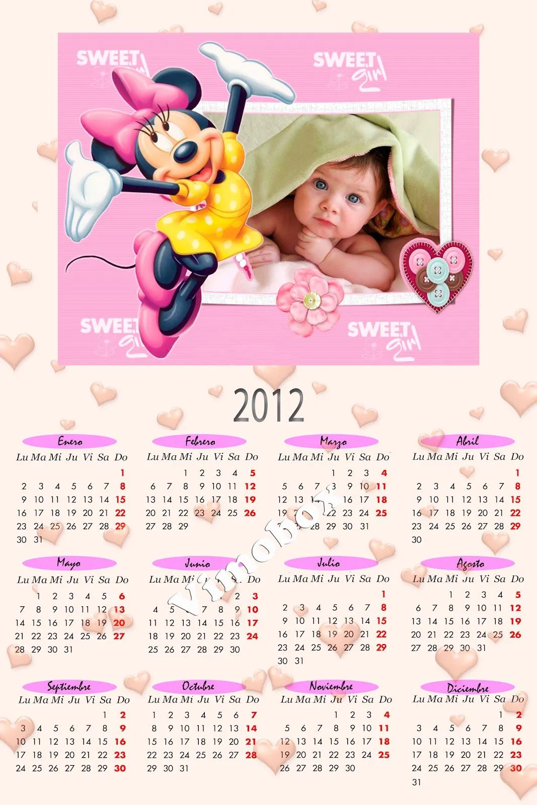 Marcos para Fotos Gratis.: Hermosos Calendarios 2012 de Minnie, Mickey ...
