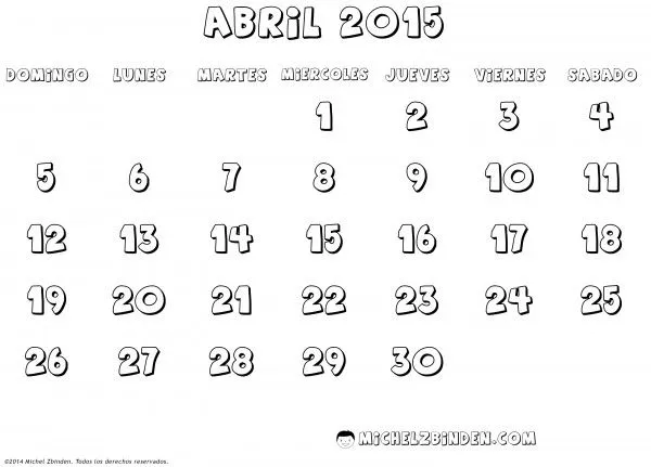 Calendarios Abril 2015 con dibujos para pintar | Colorear imágenes