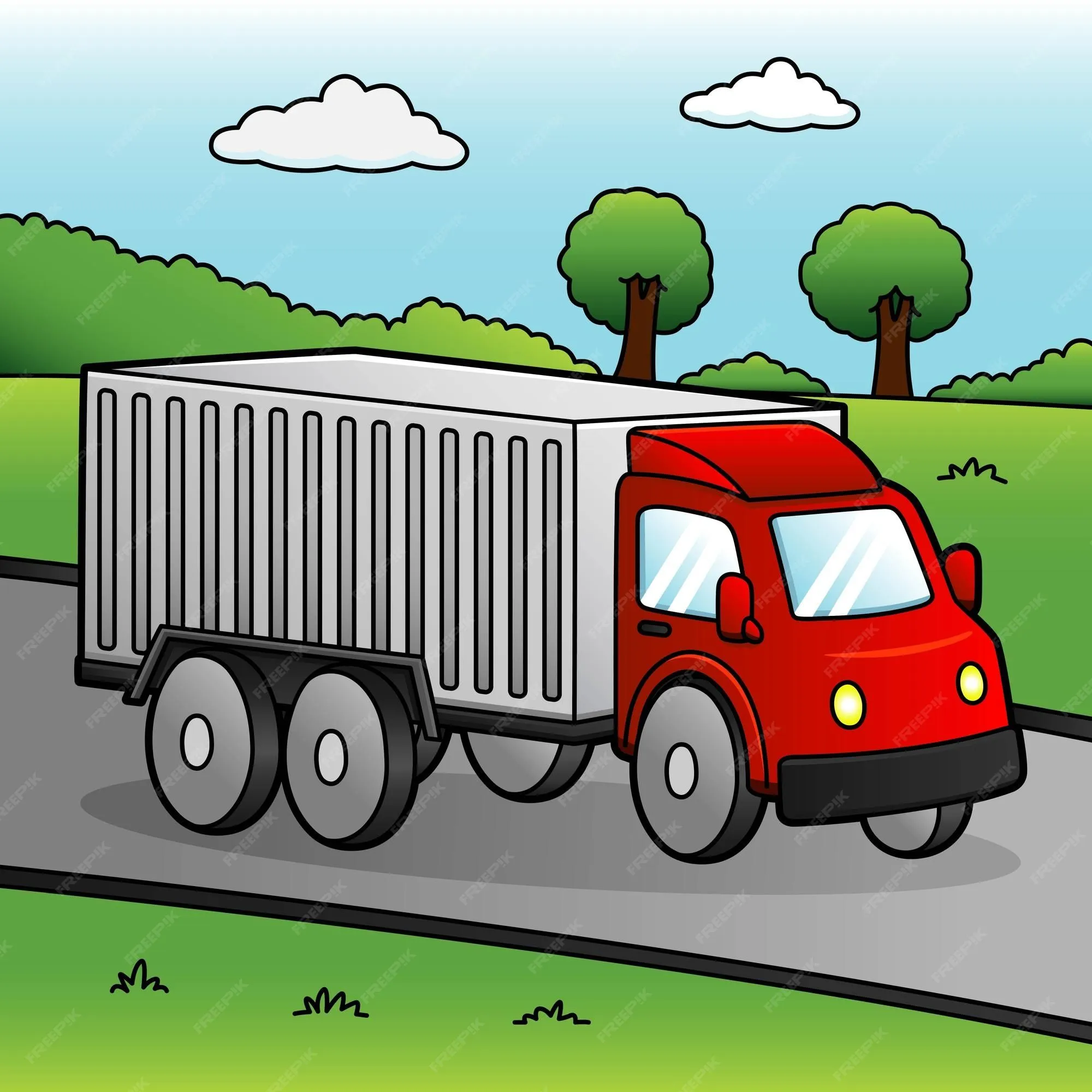 Camión, caricatura, coloreado, vehículo, ilustración | Vector Premium