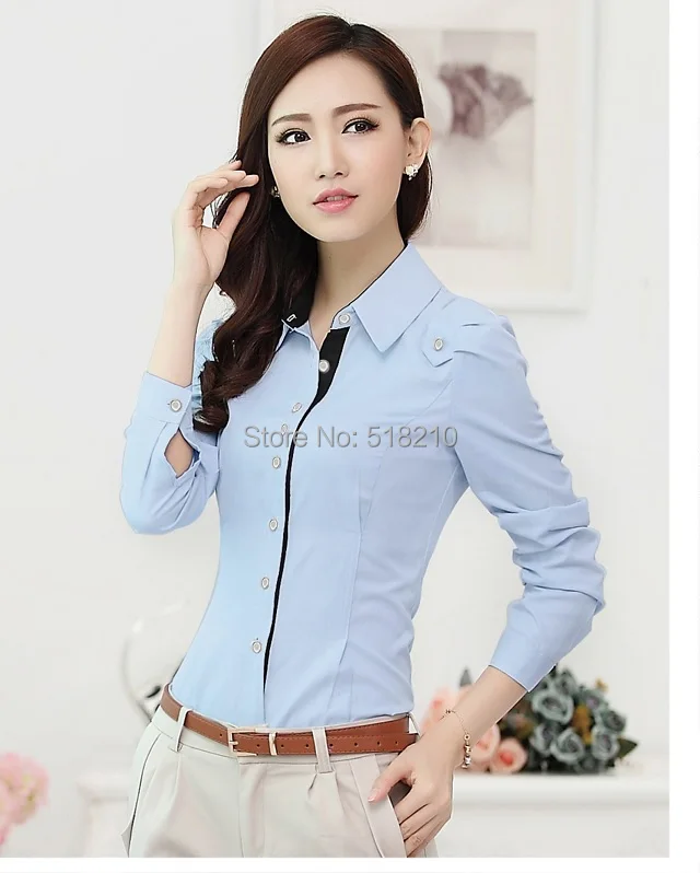 Camisa Azul De La Manga Office Lady Formal Camisas Blusa de alta ... Camisa Azul De La Manga Office Lady Formal Camisas Blusa de alta ...