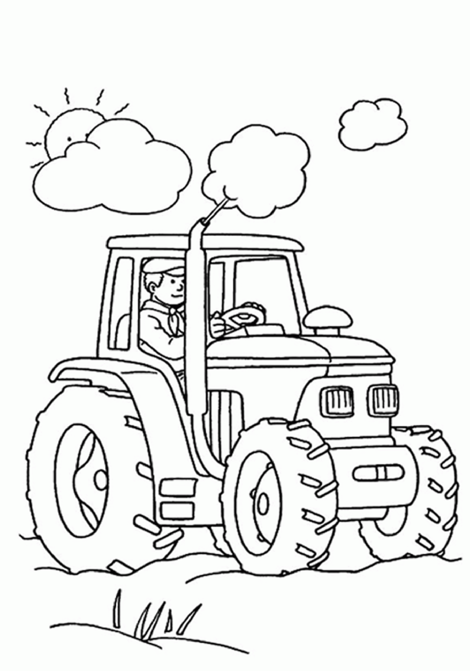  ... campo para colorear. Dibujos infantiles de Tractor en el campo