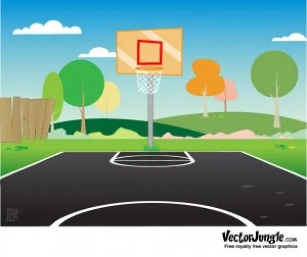 Cancha de baloncesto colorido con árboles de fondo | Descargar ...