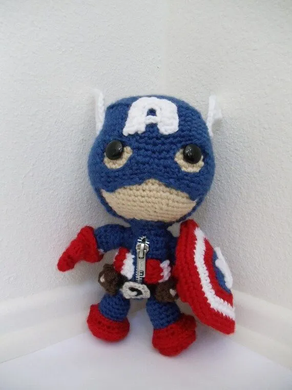 Captain America inpired Amigurumi crocheted stuffed by YarrrnIt