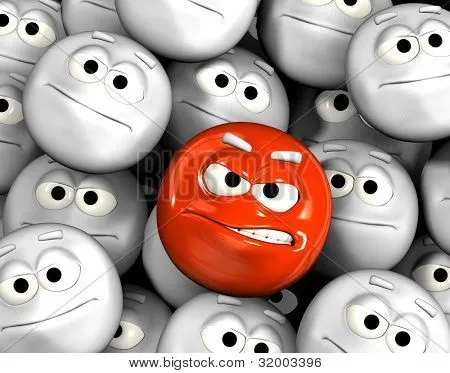 Cara de enojado emoticon entre otras caras gris, neutrales ... Cara de enojado emoticon entre otras caras gris, neutrales ...