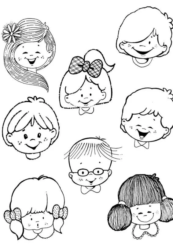 Caritas de niños y niñas felices para colorear - Imagui