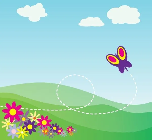 Caricatura Hillside con la mariposa y las flores del arte clip de ...