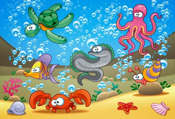 Caricaturas de animales acuáticos es vectores - Marlon Silva Chero