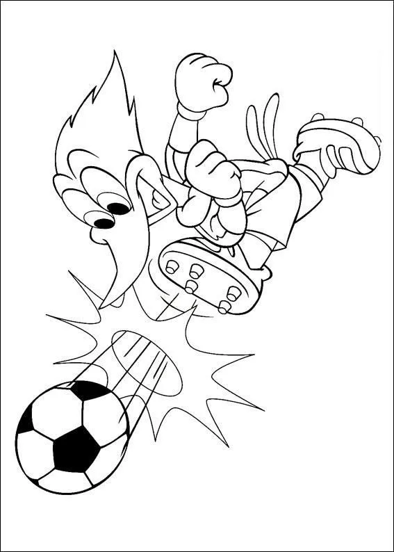 Pinto Dibujos: Pajaro loco jugando futbol para colorear