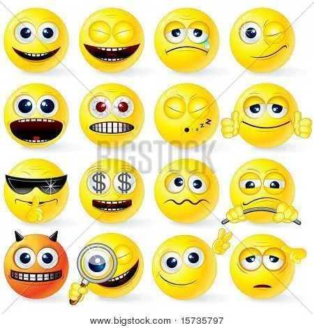 Amplio conjunto de emoticonos amarillo emoticonos de dibujos ...