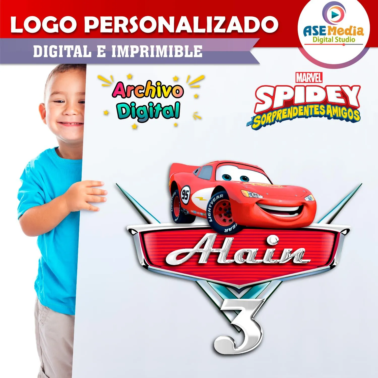 Cars Rayo Mcqueen Logo Personalizado con Nombre – AseMedia Digital Studio