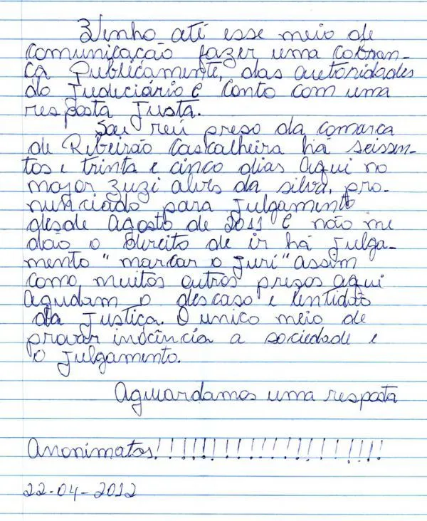 Carta para um amigo que esta preso - Imagui