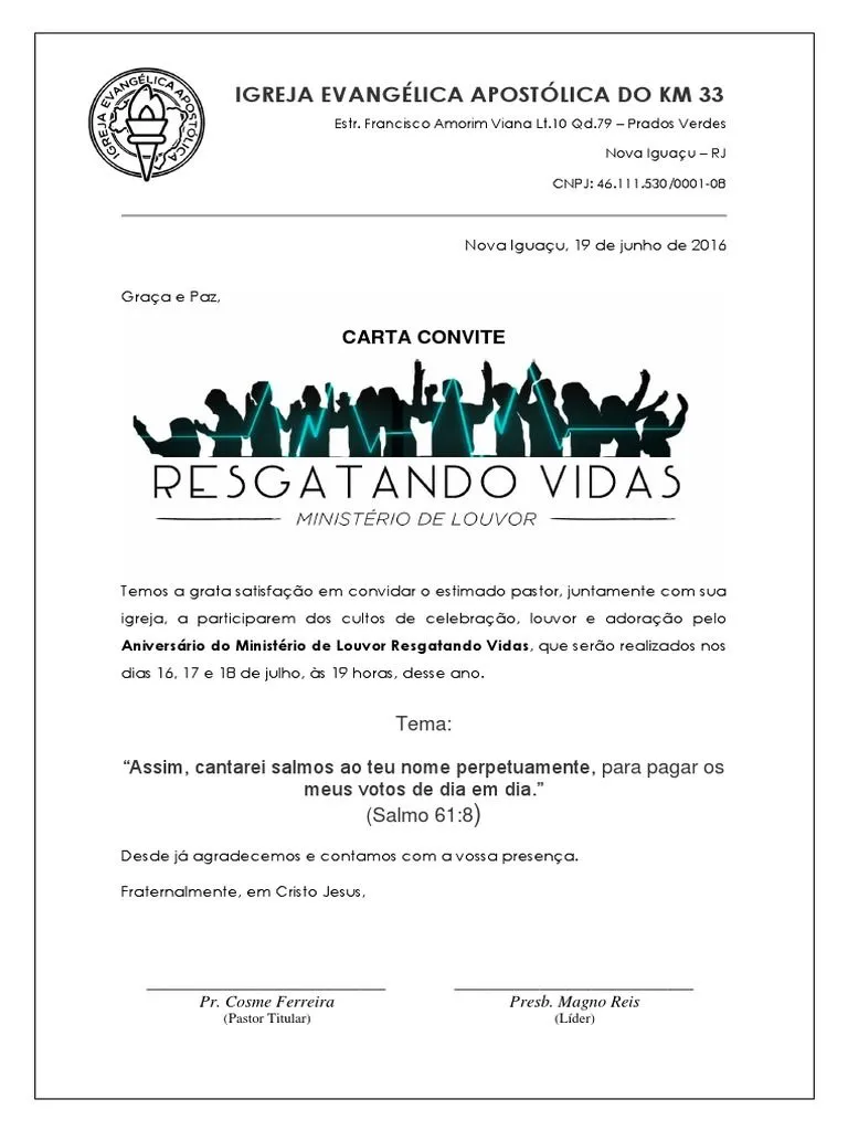 Carta Convite Ministério de Louvor | PDF