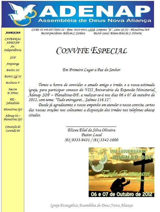 Carta Convite - VIII Aniversário Adenap SOF | ELIZEU ELIEL