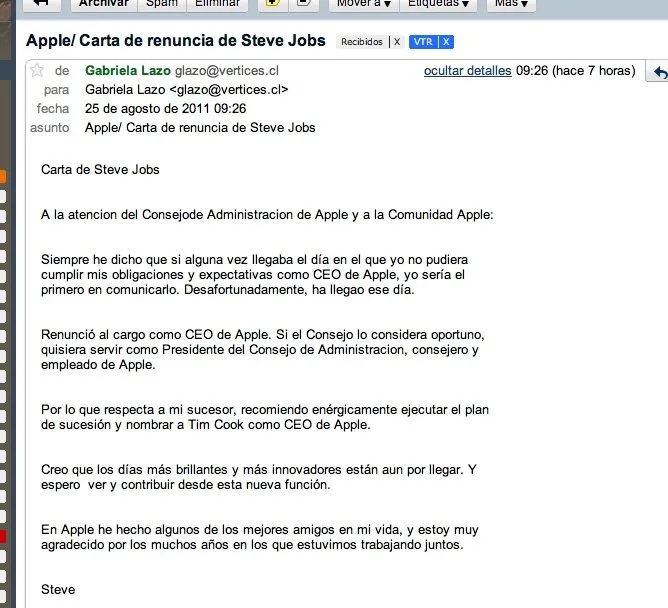 Carta de despedida de Steve Jobs | Daniel Fajardo