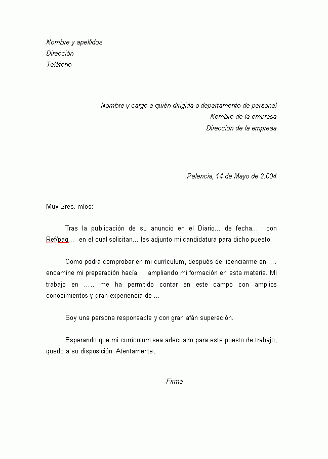 Ejemplo carta presentacion curriculum vitae | CURRICULUMS VITAE Ejemplo carta presentacion curriculum vitae | CURRICULUMS VITAE