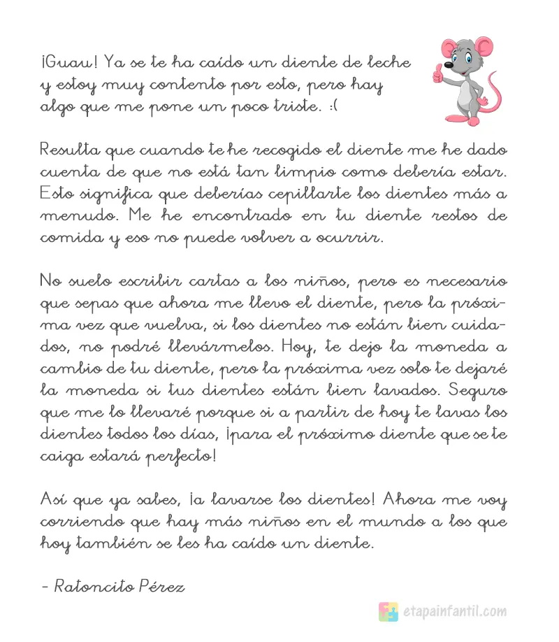 Carta del Ratoncito Pérez para imprimir - Etapa Infantil