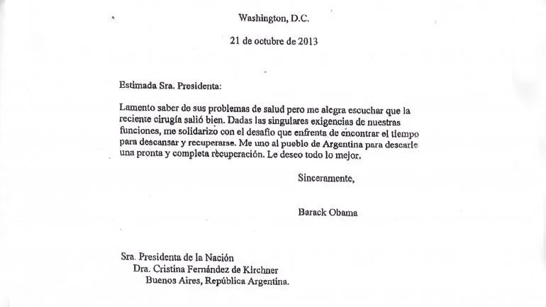 La carta de Obama a Cristina por su operación | Cristina Kirchner ...