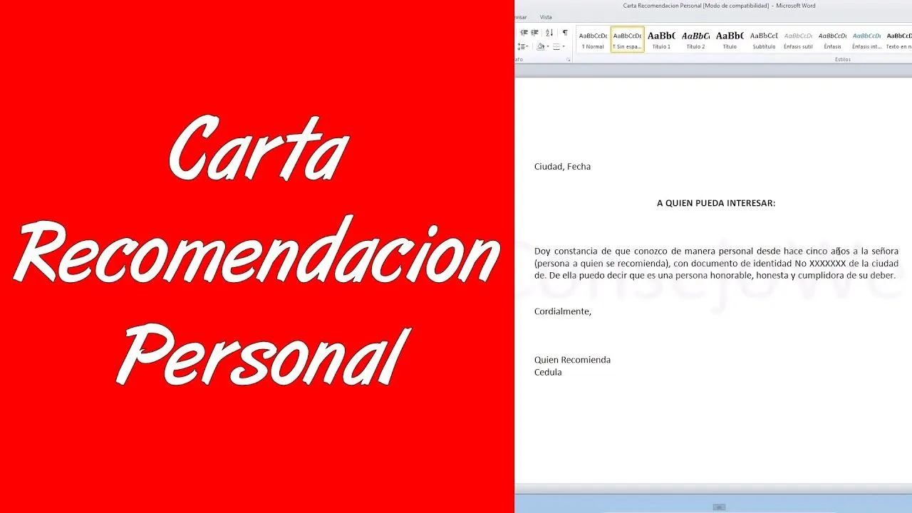 Como hacer una carta de recomendacion personal en word 2010 - YouTube