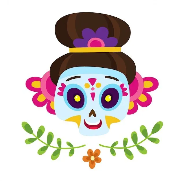 Cartel con calavera de azúcar colorida para el día de los muertos o  halloween aislado en blanco para vacaciones mexicanas en un estilo de  dibujos animados. | Vector Premium