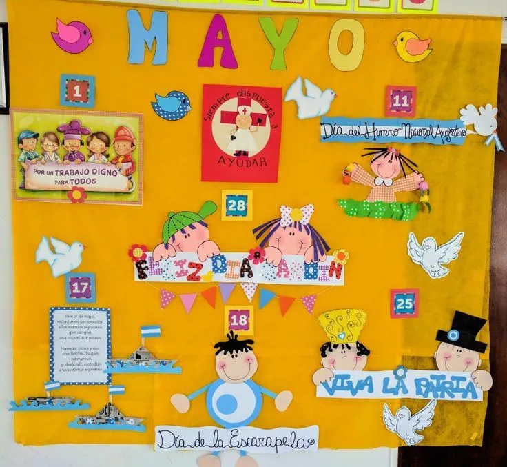 Cartelera mes de mayo | Murales escolares, Dia de los jardines,  Manualidades escolares