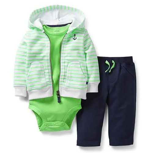 Carter's Boys 3 Piece Striped Hooded Zip Up Terry Cardigan ...