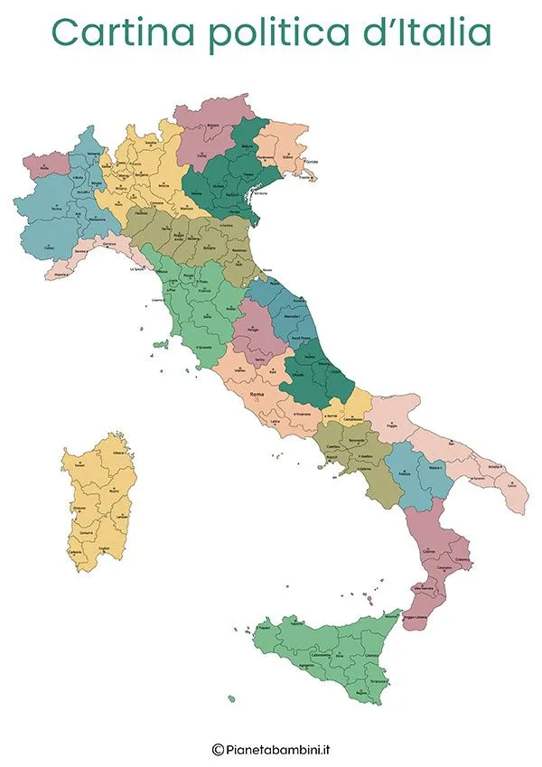 Cartina Muta, Fisica e Politica dell'Italia da Stampare | PianetaBambini.it