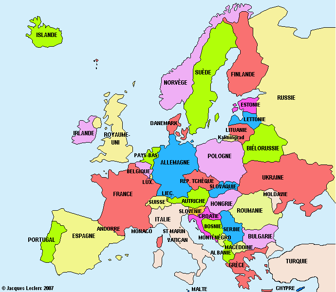 Cartograf.fr : Carte de l'Europe : Carte avec les pays en couleur Cartograf.fr : Carte de l'Europe : Carte avec les pays en couleur