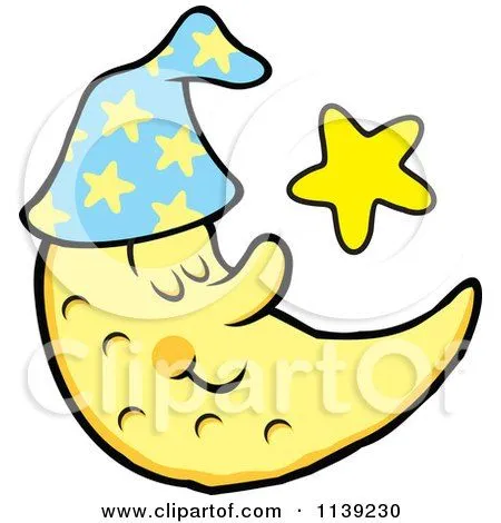 Cartoon Of A Content Sleeping Crescent Moon And Stars - Royalty ...