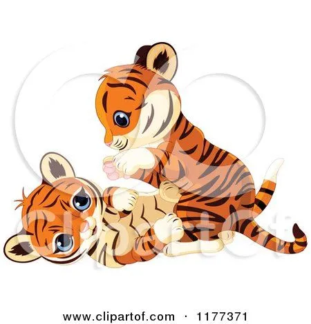 Cartoon of Cute Tiger Cubs Playing - Royalty Free Vector Clipart ...