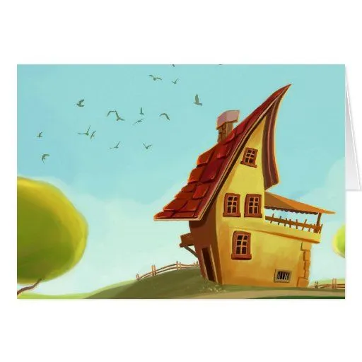 casa amarilla linda del dibujo animado tarjeta de Zazzle.