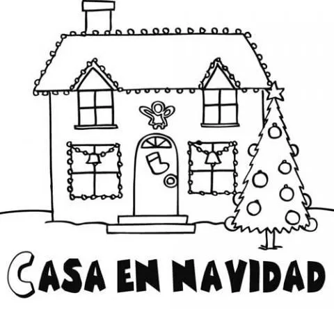 Imprimir dibujos para colorear : Casa decorada en Navidad