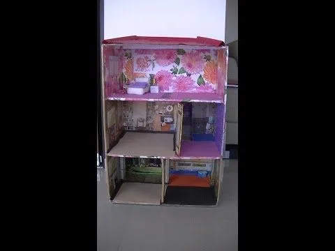 Casa de muñecas en caja de cartón - YouTube