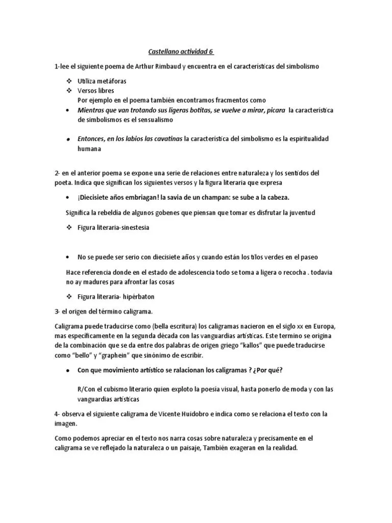 Castellano Actividad 6 | PDF | Simbolismo (Artes) | Vanguardia