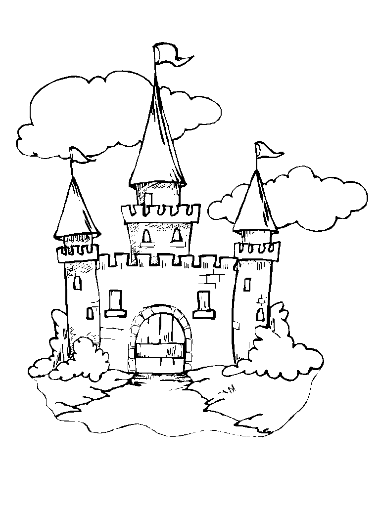 Castillo con nubes para colorear ~ Dibujos para Colorear Infantil
