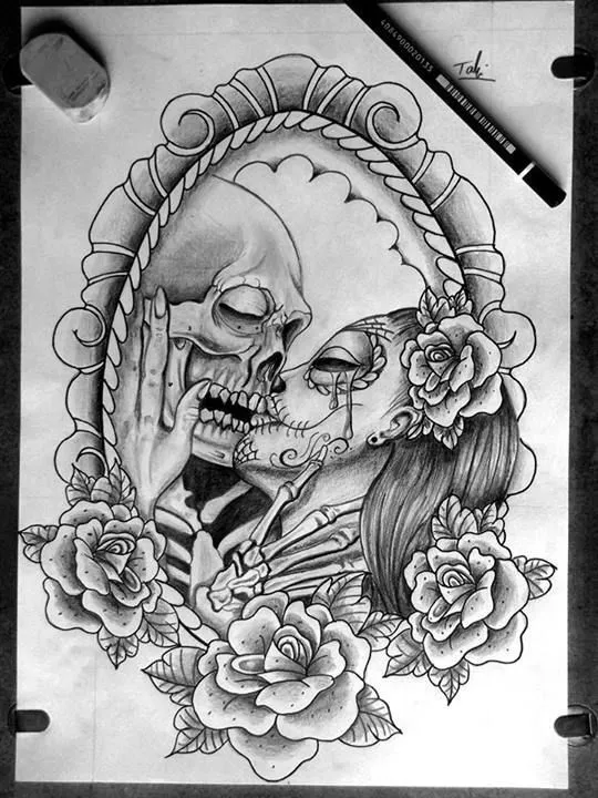 catrina and skull sketch tattoo | Catrinas | Pinterest