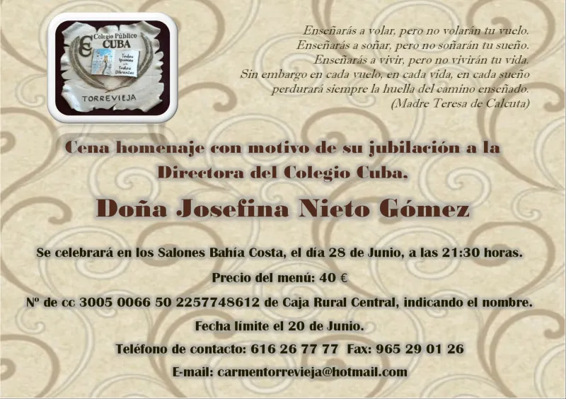 Cena de despedida de la Directora Doña Josefina - Cole CUBACole CUBA